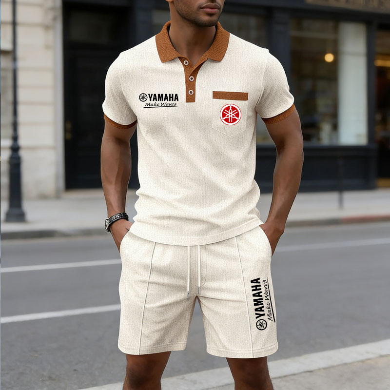 Summer Short Set - Yamaha Herren Mehrfarbiges Waffelstrick Kurzarm-Shirt &