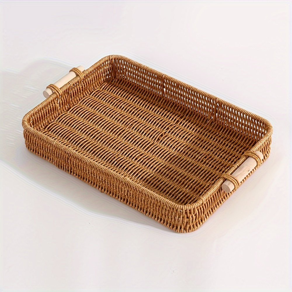 Baby Clothing Basket - PP-gewebter Aufbewahrungskorb mit Holzgriff, moderner rechteckiger