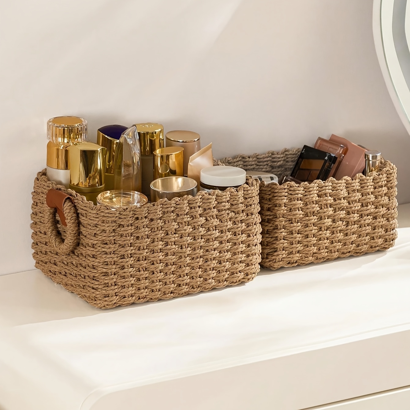 Baby Clothing Basket - Gewebter Kosmetik-Aufbewahrungskorb, handgefertigt, multifunktionaler Papierseilkorb, einfache
