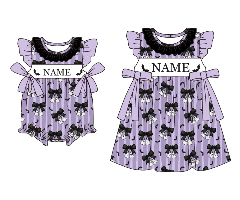 Baby Clothing High Quality - Hochwertige Halloween-Kinderkleidung Lila Geister-Fledermaus-Druck Baby-Mädchen-Kleid Säuglings-Bubble-Strampler